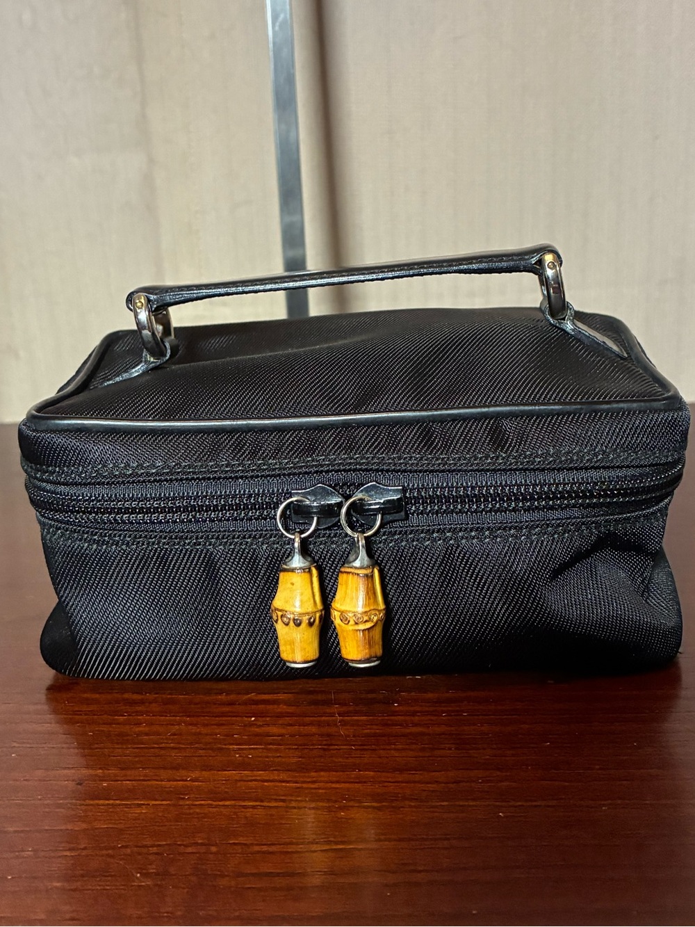 Gucci Black Travel Toiletry Case with Bamboo Zipper Pulls
